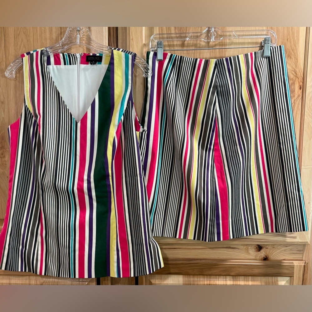 Carlisle Collection Colorful Striped Women's V-Neck Sleeveless Mini Skirt Set
